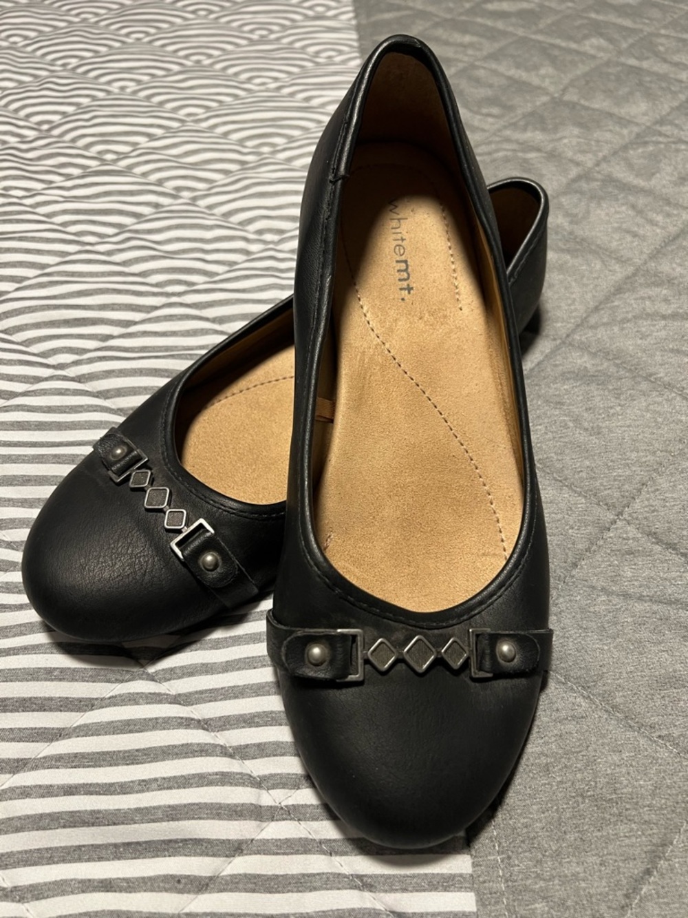 Avia Black Stud-Accent Ballet Flats
